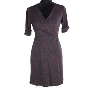 APT 9 Women's Burgundy & Black Patterned Short Cuff Sleeve Surplice Dress